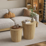 Nesting Coffee Table Set of 2, Round End Table with Storage, Farmhouse Side Table