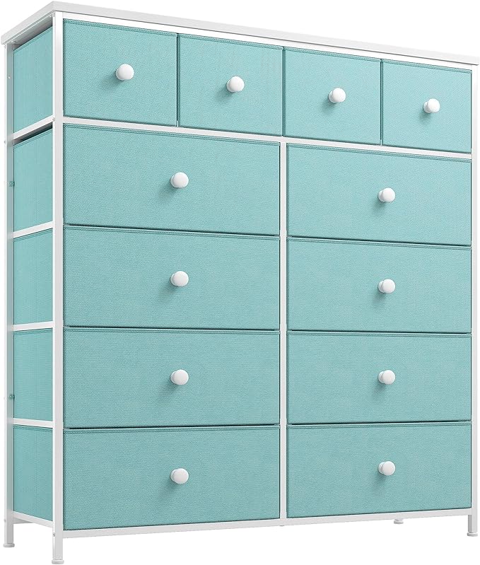 White Dresser for Bedroom with 12 Drawers Dressers & Chest of Drawers with Wood Top