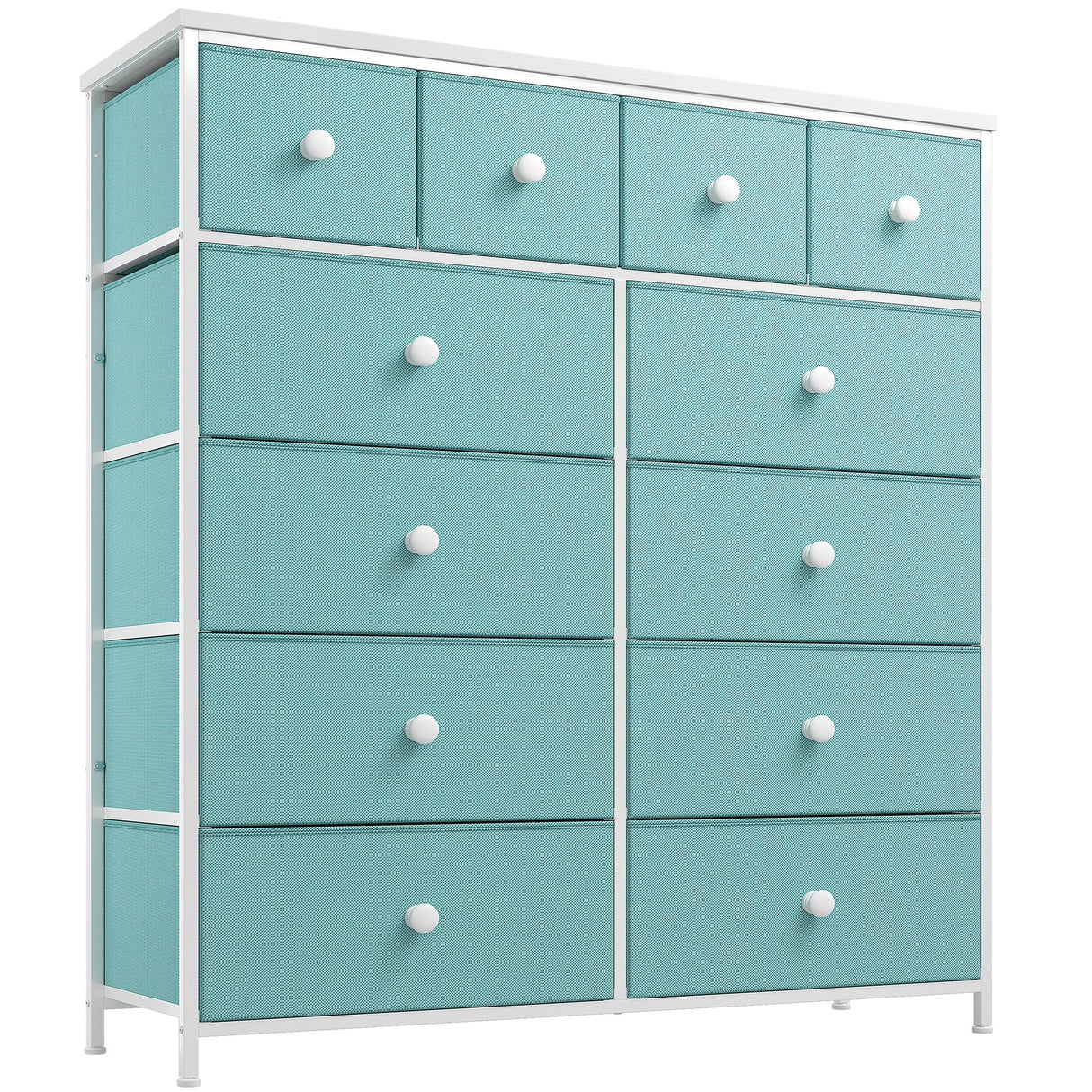 Dresser, Dresser for Bedroom with 12 Drawers, Tall Dresser with Wooden Top and Metal Frame, Fabric Bedroom Dressers & Chests of Drawers Clearance, 40.6" W x 11.8" D x 43.7" H, Aqua