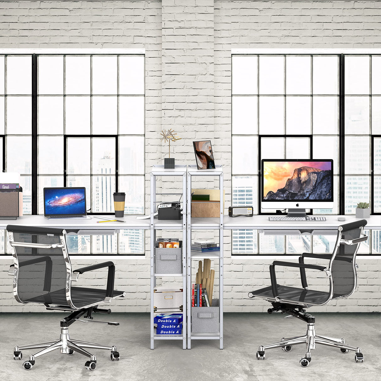 46-Inch Computer Desk with Adjustable Side Shelf and Drawer, 24" Deep, White