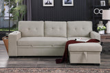 Shaped Corner Sleeper Sectional Sofa Modern Linen Upholstered Convertible Sofabed