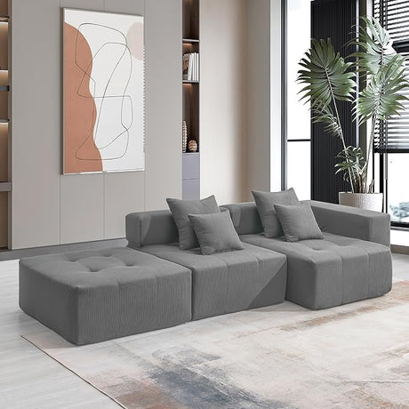 105.5" Deep Seat L Shaped Sectional Sofa, Minimalist Modern Floor Cloud Couch Set,