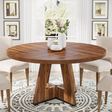 47 Inch Farmhouse Round Dining Table for 4,Kitchen Small Dinner Table,Wood Dinning Table