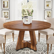 47 Inch Farmhouse Round Dining Table for 4,Kitchen Small Dinner Table,Wood Dinning Table