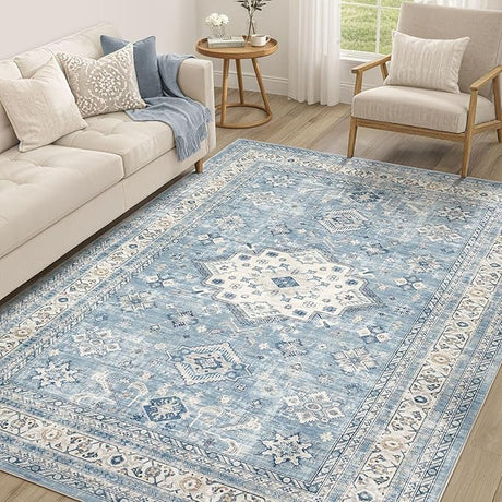 Living Room Area Rug 8x10 - Large Soft Washable Oriental Traditional Distressed