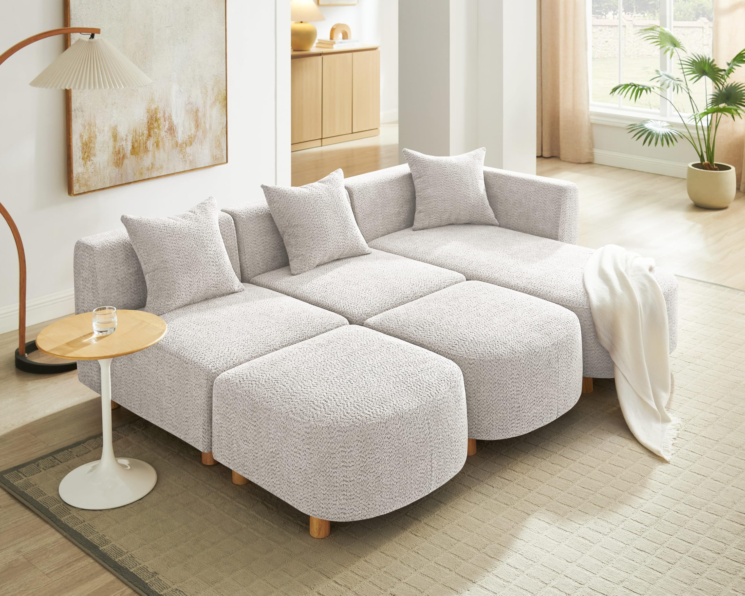 109.84" Modular Sectional Sofa with 3 Pillows, Convertible 5-Seater Comfy