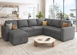 Modular Sectional Sleeper Sofa with Pull Out Bed, U Shaped Sectional Couch