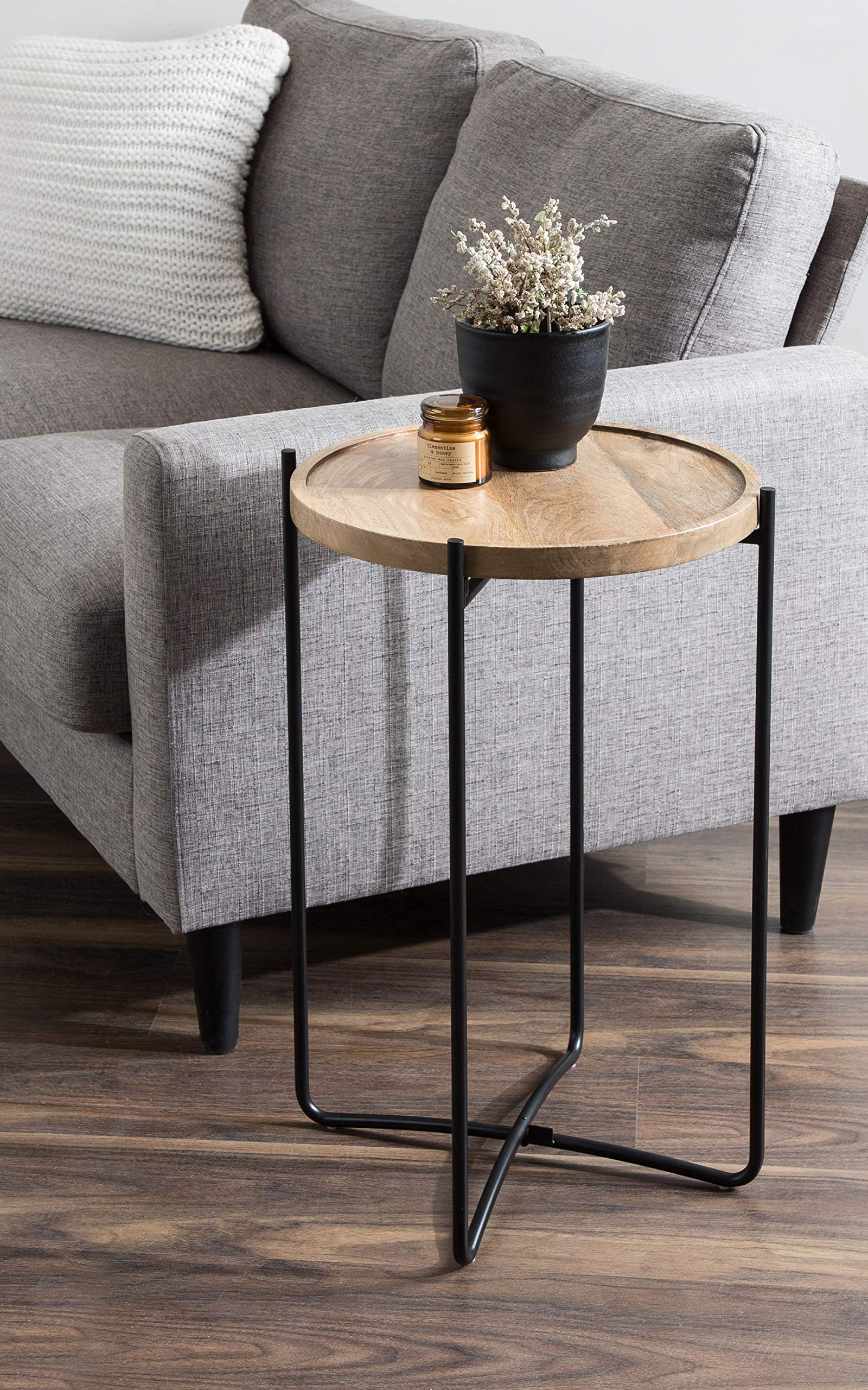 Vale Modern Side Table, 15.5 x 15.5 x 25, Natural Rustic and Black