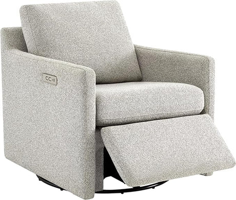 Swivel Accent Chair with Electric Footrests, FSC Certified Upholstered Living Room Sofa Chair with Power Motor, USB and Type-C Ports, Cream