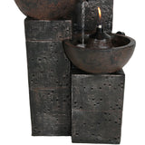 Sunnydaze Burning Bowls 34-Inch 3-Tier Outdoor Water Fountain and Fire Feature - 3 Torches - Electric Submersible Pump