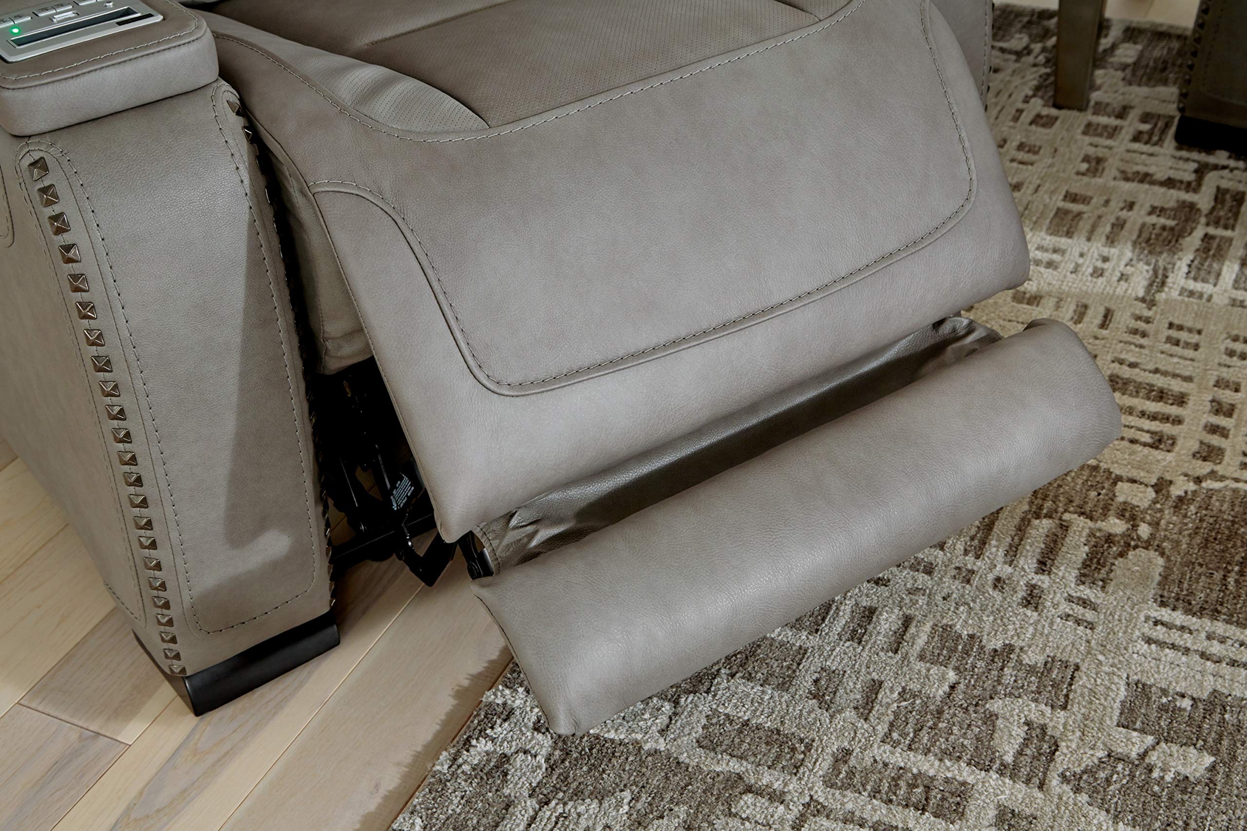 The Man-Den Leather Power Reclining Loveseat with Center Console, Adjustable Headrest
