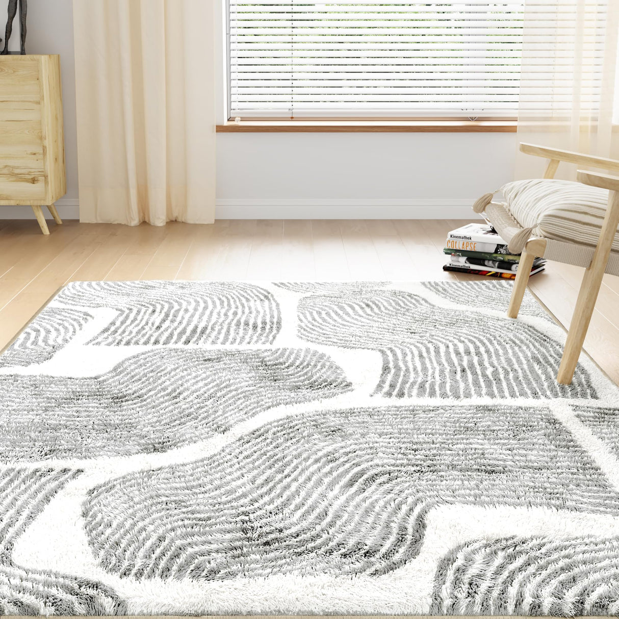 ODIKA Zen Garden Area Rug - Ultra Soft Area Rug 5x7, Non Slip, Stain Resistant Living Room Rug, Washable Area Rugs for Living Room, Rugs for Bedroom (Gray, 5x7)