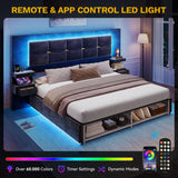 Queen Bed Frame with LED Lights and Charging Station