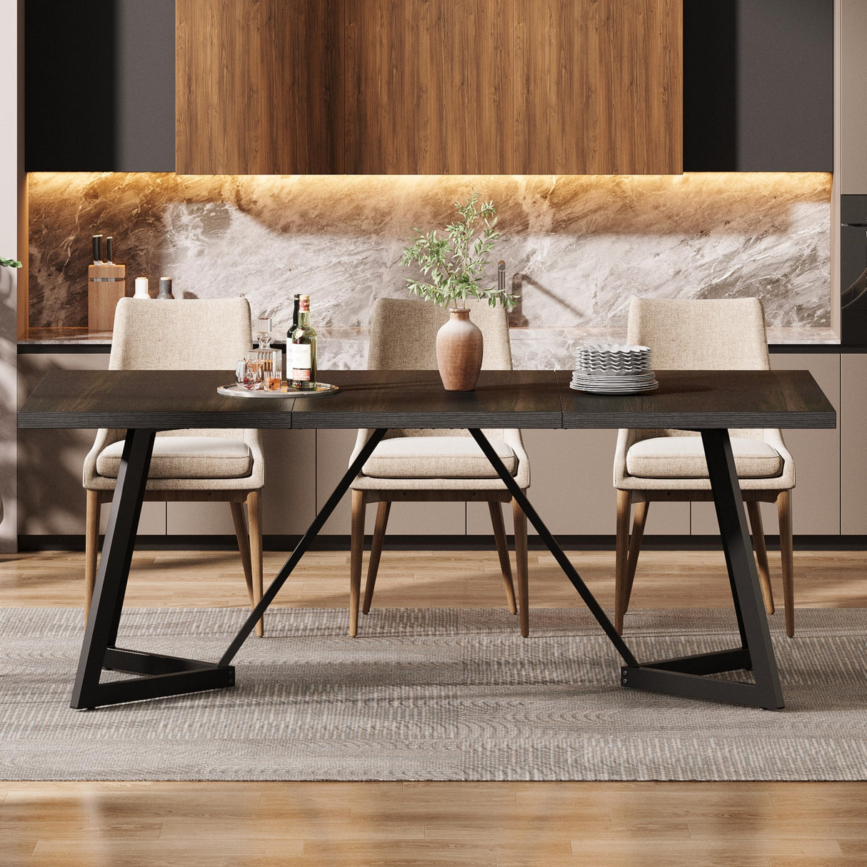 70.86-Inch Large Dining Table for 6-8 with Metal Frame