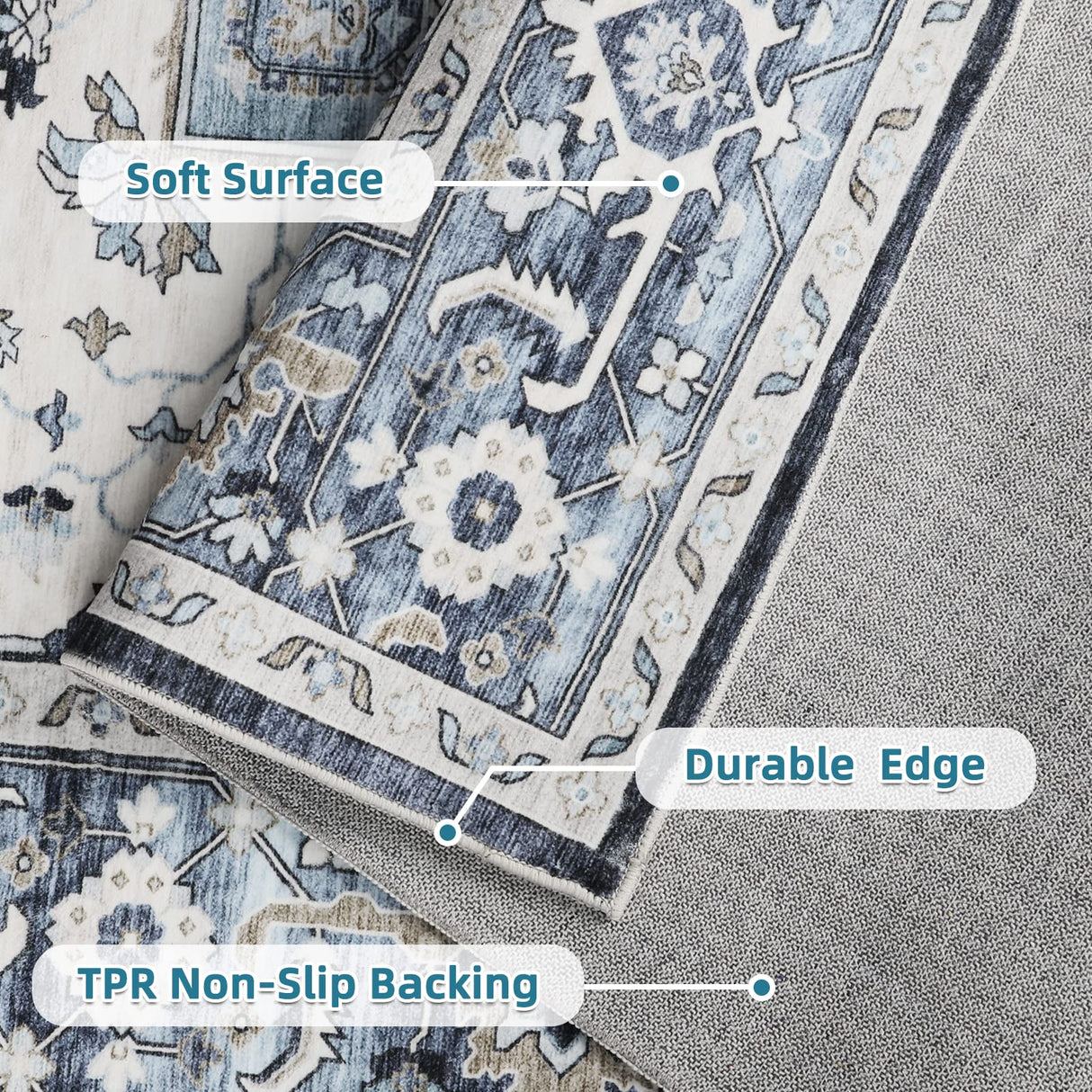 8x10 Area Rugs - Stain Resistant Washable Rug Distressed Boho Rugs