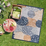 Indoor/Outdoor Rug, Navy Blue 6’x9’ Floral Exotic Tropical Area Rugs for Indoor and Outdoor