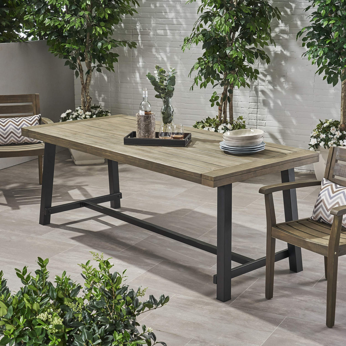 Beau Outdoor Eight Seater Wooden Dining Table, Gray and Black