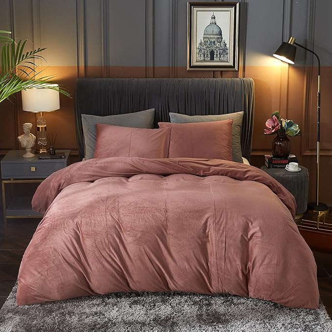 Velvet Duvet Cover Queen Set Sage Green Comforter Cover 3Pcs Ultra Soft Cover