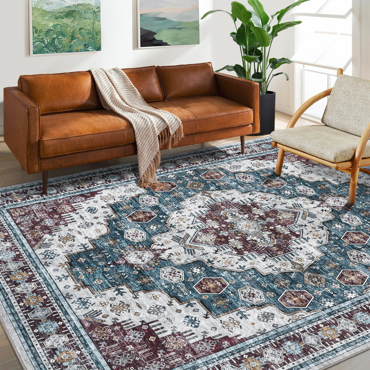 Rug Living Room Rugs: 8x10 Area Rug Large Boho Medallion Distressed Carpets Indoor