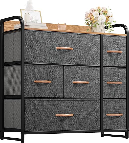 Fabric Dresser with 7 Drawers- Furniture Storage Tower, Chest of Drawer