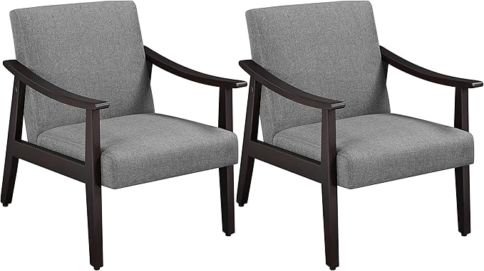 PU Leather Accent Chair, Mid-Century Modern Armchair with Solid Wood Legs