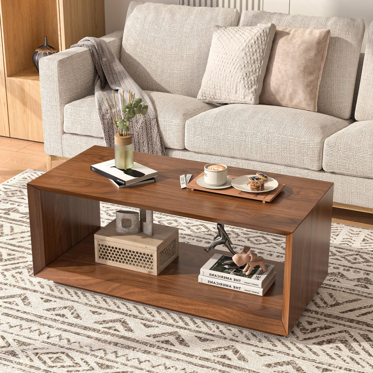 Coffee Table with Storage, Mid Century Modern, Rectangle Cocktail Tea Table