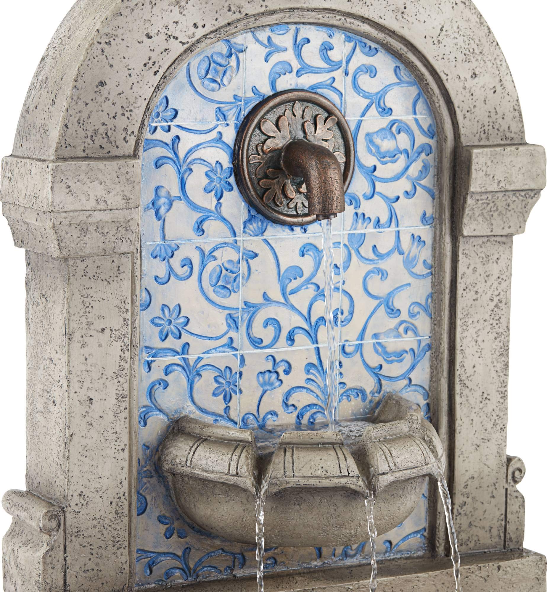 Modern Outdoor Floor Water Fountain Stone Classic Blue Tile Mosaic 30 1/4" for Garden