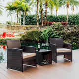 Wicker Outdoor Furniture Set - 3 Piece Patio Bistro Set (Brown/Beige)