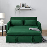 HomSof 55" Modern Convertible Sofa Bed with 2 Detachable Arm Pockets, Velvet Loveseat Sofa with Pull Out Bed, 2 Pillows and Living Room Adjustable Backrest, Grid Design Armrests, Green 4