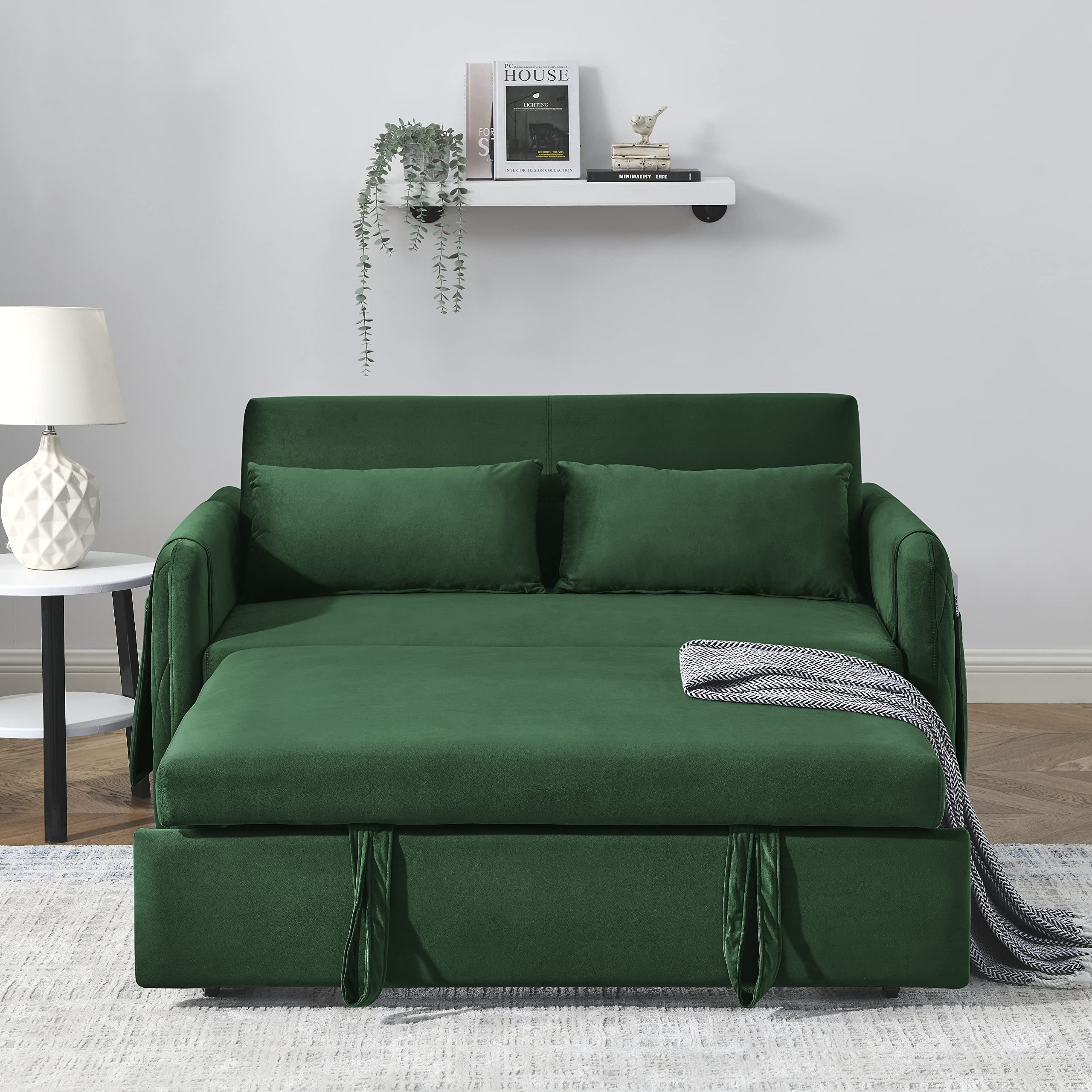 2 Detachable Arm Pockets, Velvet Loveseat Sofa