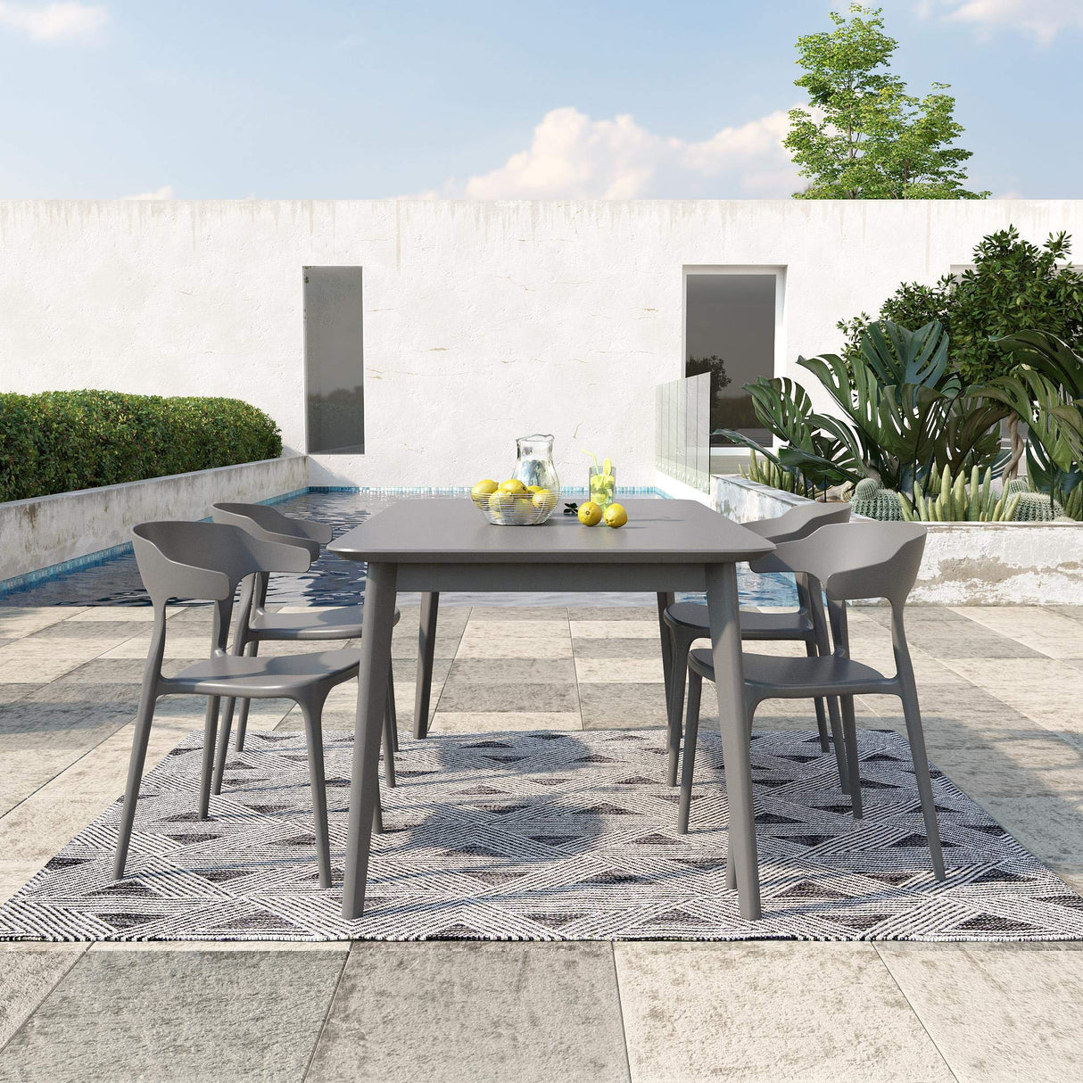 Poolside Collection, Felix Stacking Dining Chairs, Indoor/Outdoor, 4-Pack, Charcoal