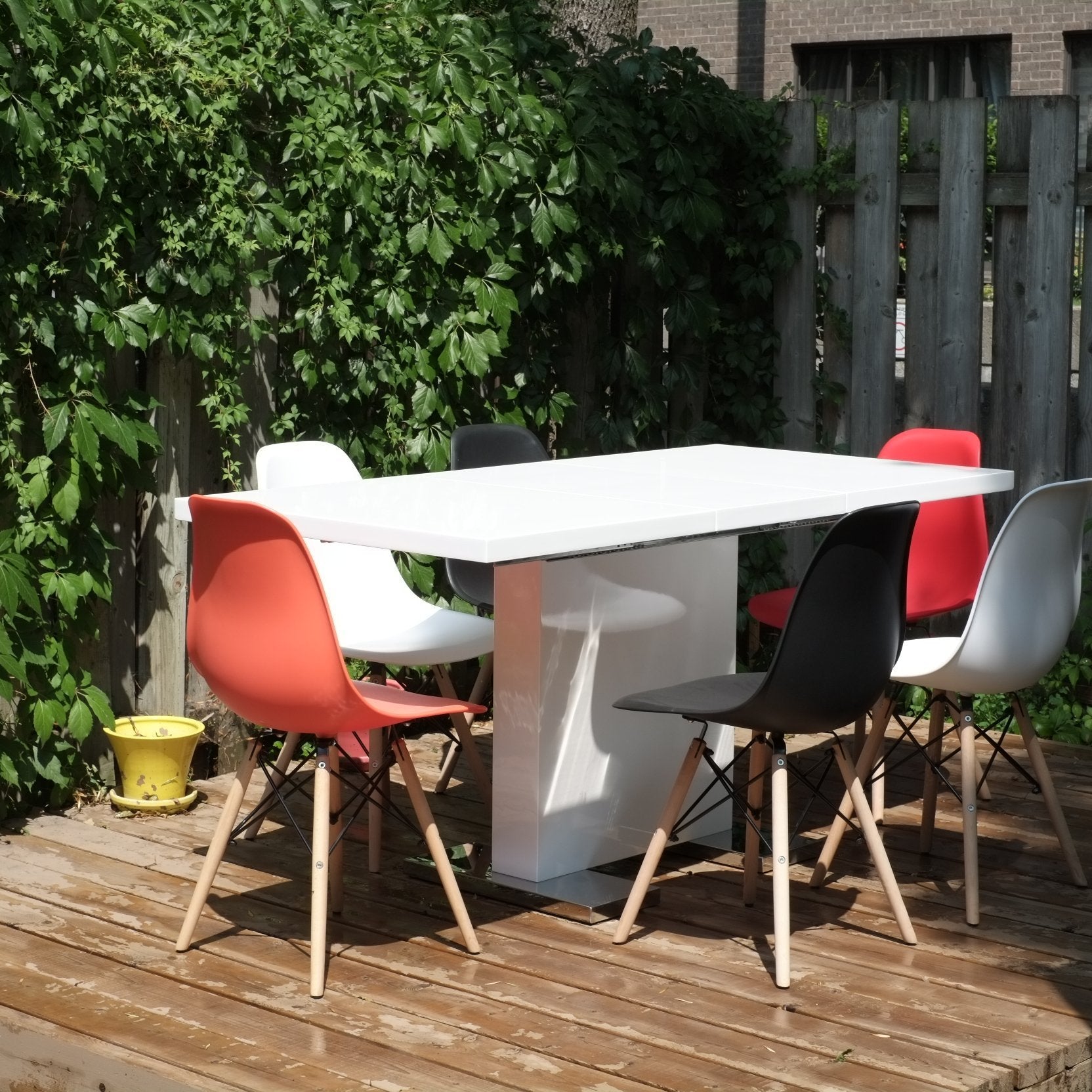 Extendible Dining Table Pedestal Table MDF High-Gloss White
