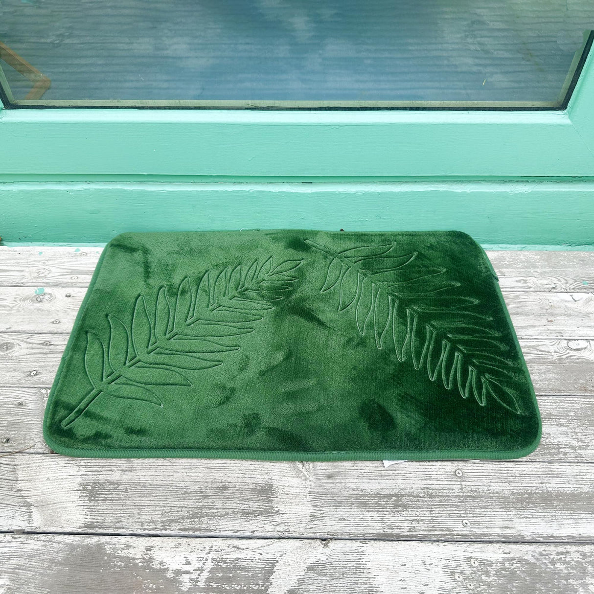 voofly Bath Mat 36" X 24" Memory Foam Absorbent Bathroom Rugs Quick Dry Washable Leaf Bathroom Mats Flannel Velvet Non Slip Bath Rug for Bathroom Floor Green