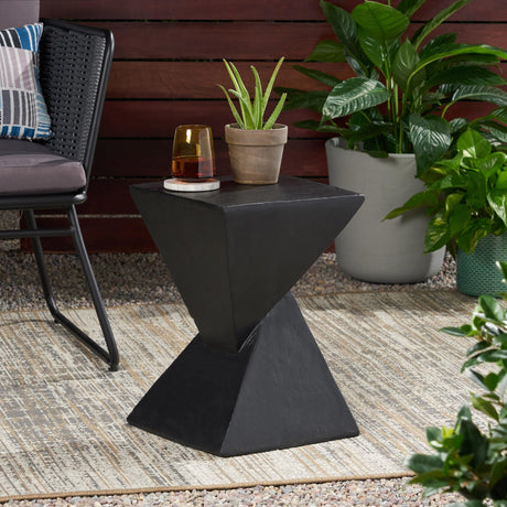 Lightweight Concrete Accent Table, Modern Hourglass Shaped End Table, Geometric End Tables for Living Room Decor, Outdoor Indoor Small Side Tables for Patio Garden Balcony Porch, Black - Bircata