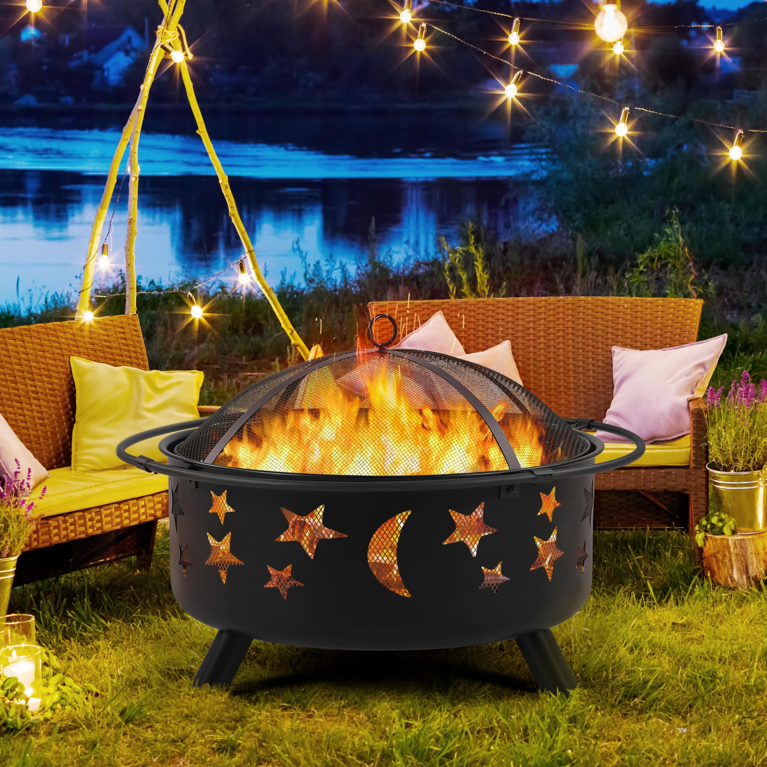 Fire Pit 30in Fire Pits for Outside Wood Burning Outdoor Fireplace with Spark Screen