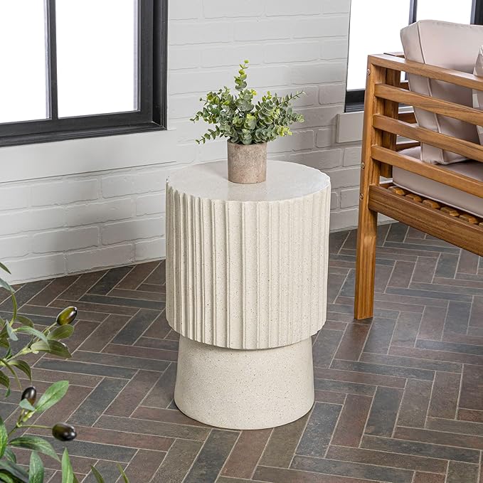TBL1102C Louisa 19" Modern Art Deco Tambour Indoor/Outdoor Accent Table Art Deco