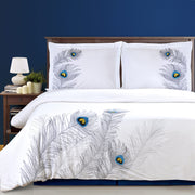 3-Piece Embroidered Peacock Duvet Cover Set - Full/Queen