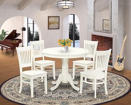 ANVA5-OAK-W 5 Piece Dining Set Includes a Round Dining Room Table with Pedestal