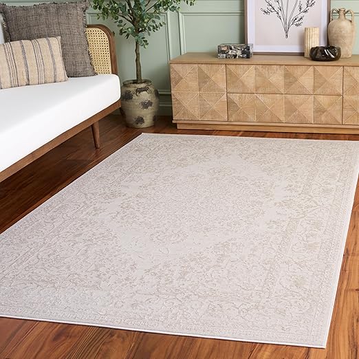 9x12 Area Rug - Reflection Collection - Beige & Cream Non-Shedding Rug