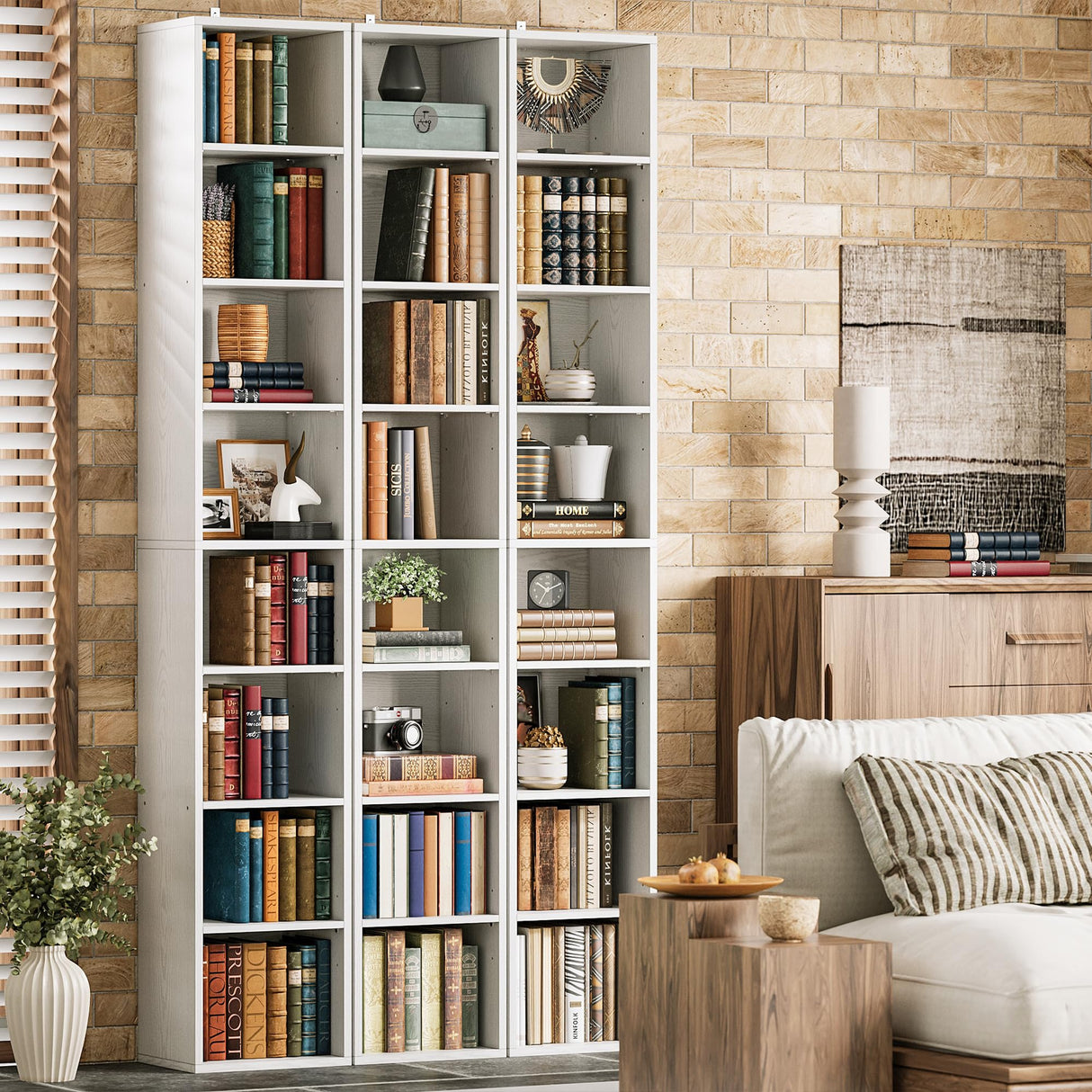 Tall Narrow Bookshelf 8 Tiers, Compact Corner Bookcase, Easy to Match for Living Room