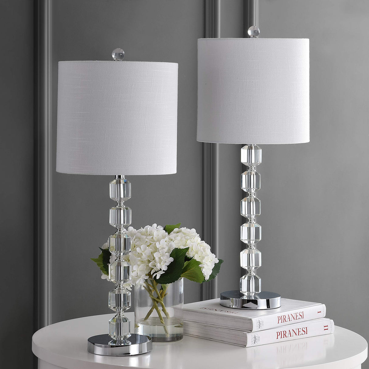 jYL5053A-SET2 Set of 2 Table Lamps Cary 27.5" Modern Stacked Crystal/Metal LED Table