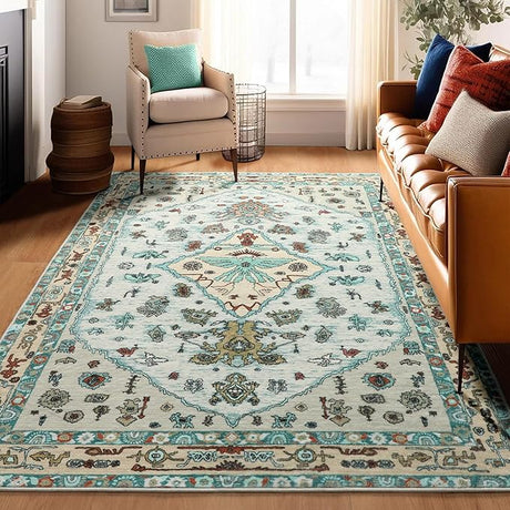 Area Rug for Living Room, 5x7 Machine Washable Non-Slip Soft Large Faux Wool Rug,