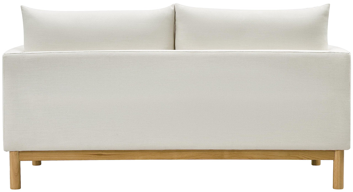 157Cream-L Langham Collection Mid-Century Modern Linen Textured Fabric Upholstered Loveseat, Cream Linen Textured Fabric, Natural Finish Wood Base, 66" W x 33.5" D x 33" H, Cream