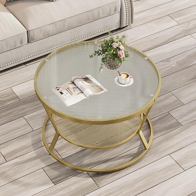 Round Coffee Table, Modern Silver Coffee Table Living Room Table