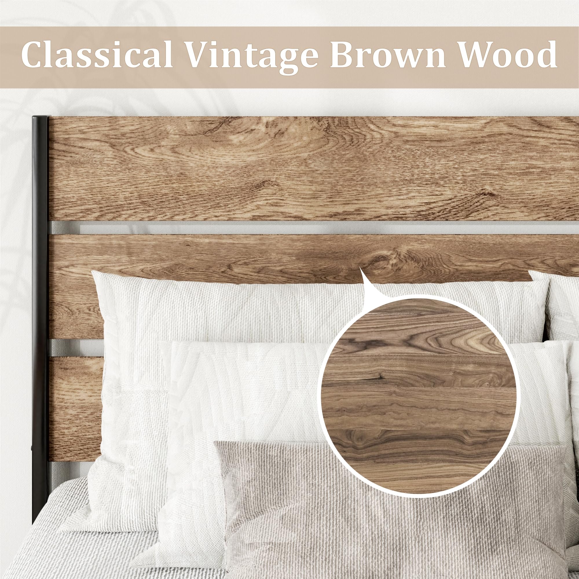 Bed Frame with Modern Wooden Headboard and Footboard, Easy Assembly, No Box