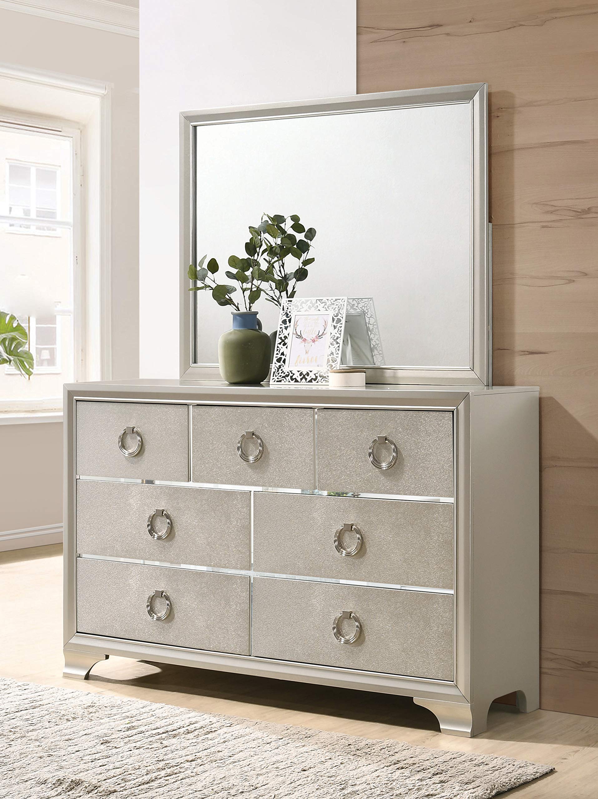 Salford 7-Drawer Metallic Sterling Dresser 58.5" D x 16.5" W x 37.25" H Silver 222723