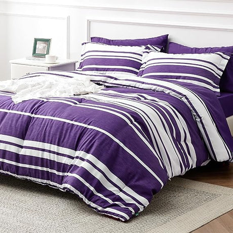 Bedding Sets Queen 7 Pieces, Striped Blue Comforter Set Queen