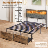 Queen Bed Frames, Metal Bed Frames with Charging Station, LED Lights Bed Frames