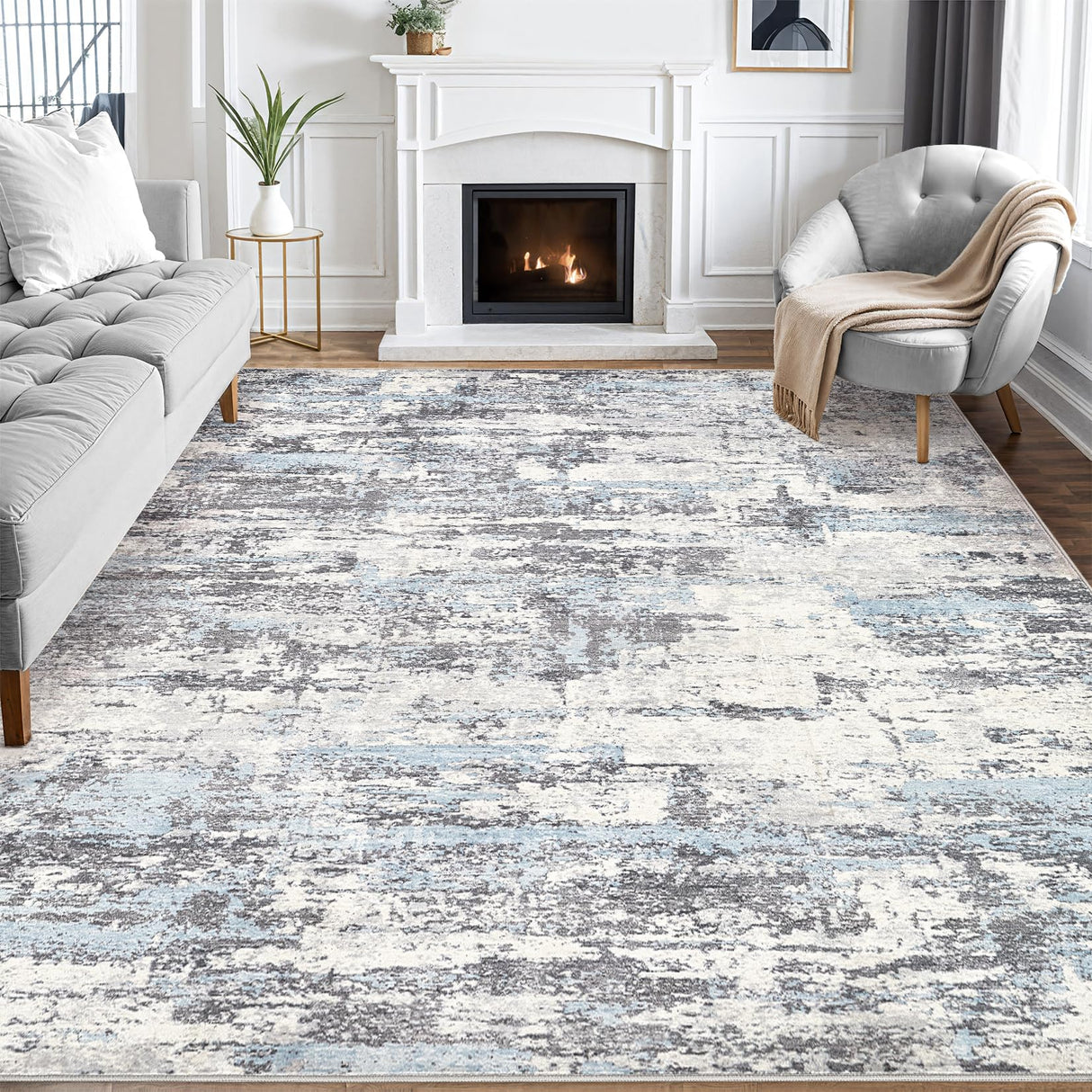 Area Rug Living Room Rugs 6x9: Modern Neutral Abstract Aesthetic Rug