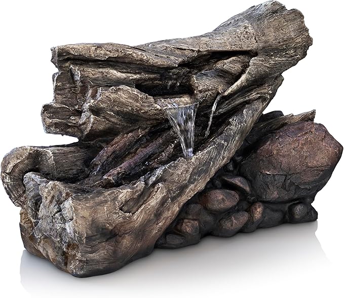 WIN1628 32" Outdoor Tree Bark Water Fountain with LED Lights